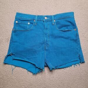 Levi's 501 Shorts 30 Blue Dyed High Rise Button Fly Raw Hem Frayed 56327-0097